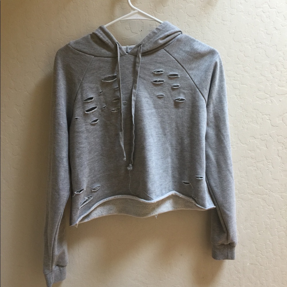distressed cropped hoodie
